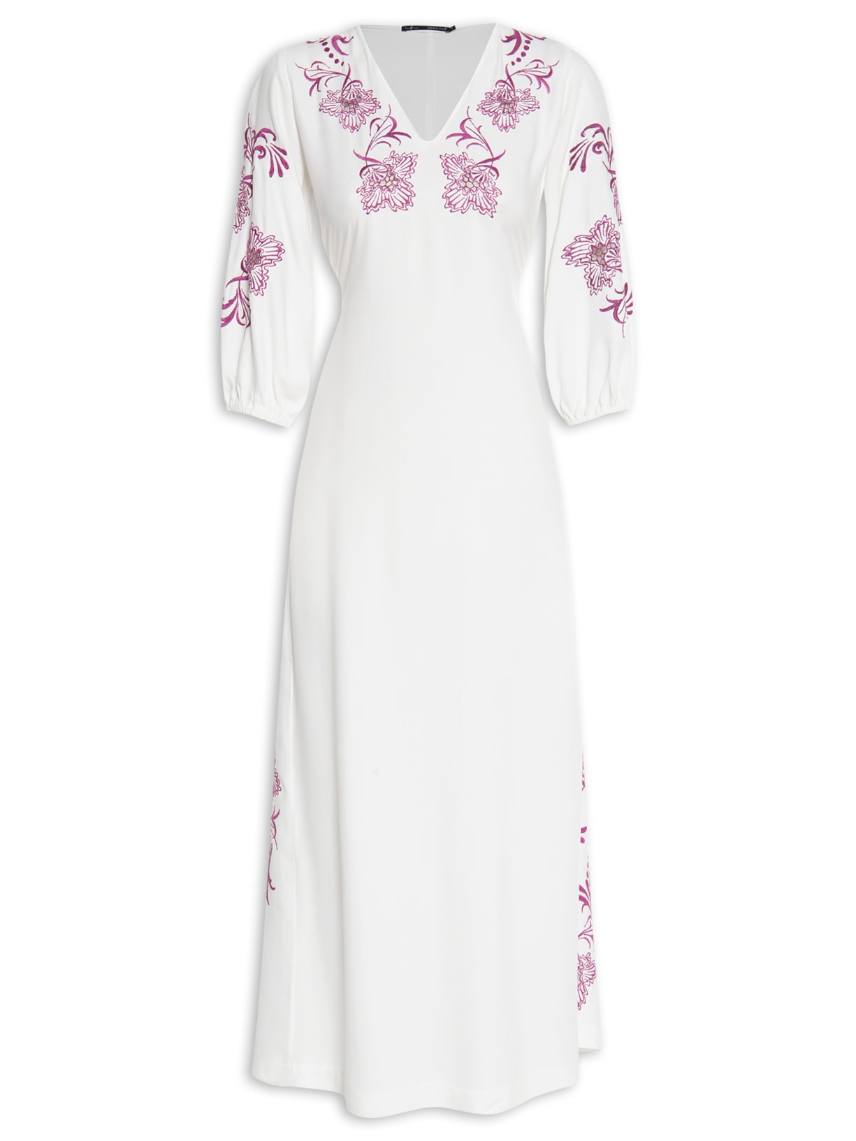 Vestido Longo Bordado Coral - Branco