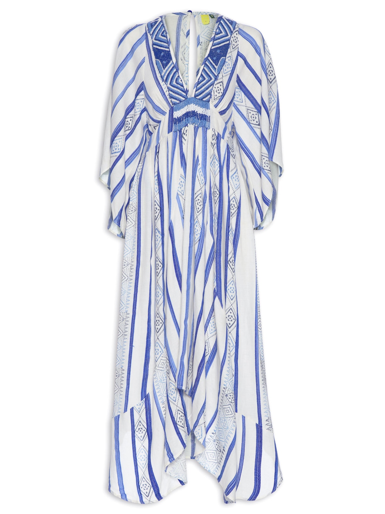 Vestido Longo Bordado Maré De Sol - Azul