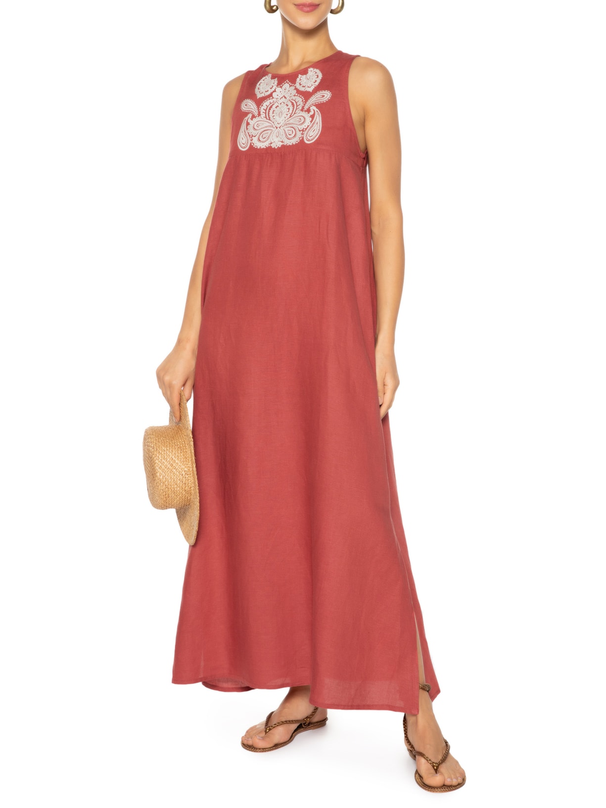 Vestido Longo Bordado Marrocos Vinho Maria Filó