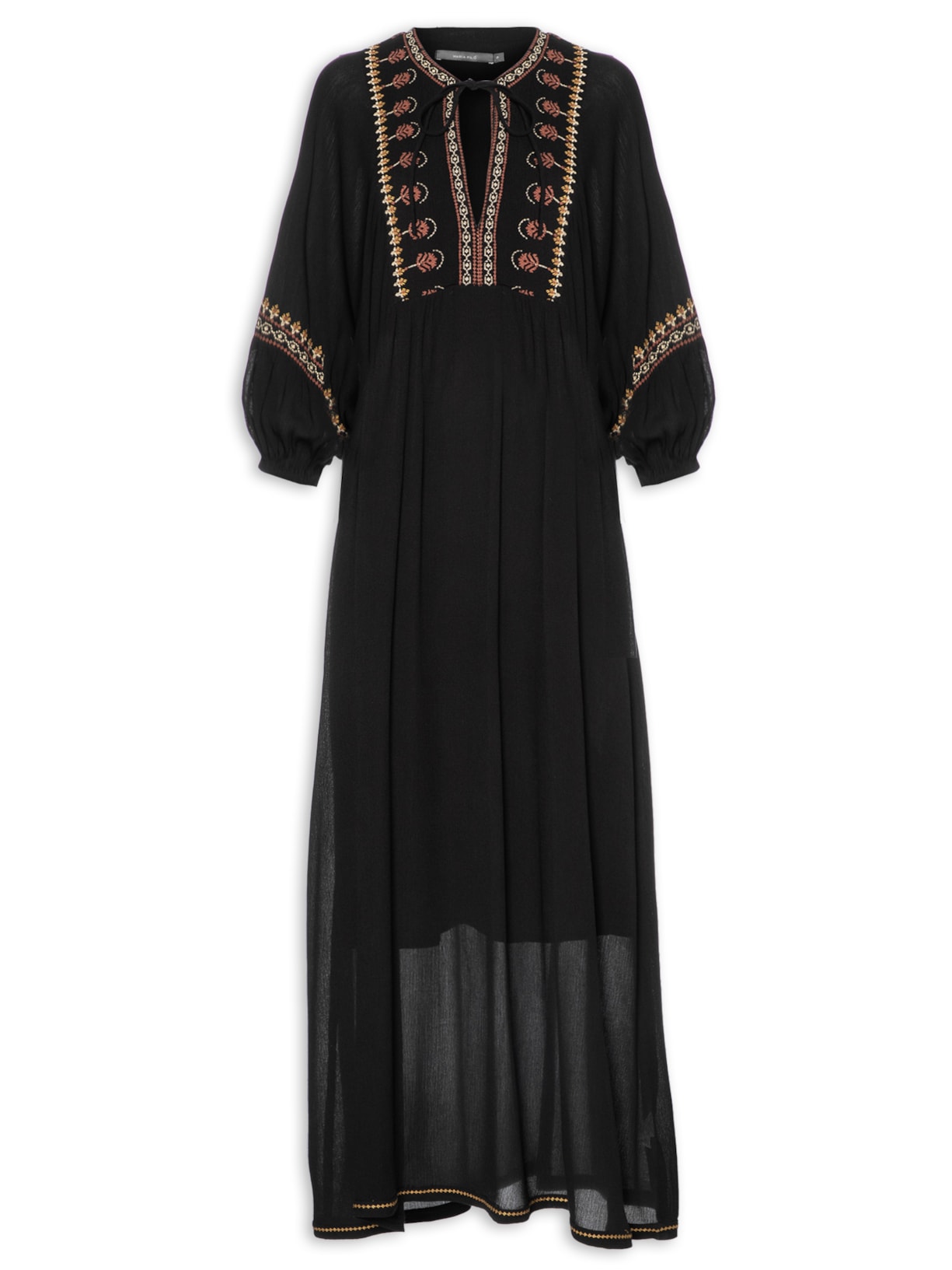 Vestido Longo Bordado Varanasi - Preto