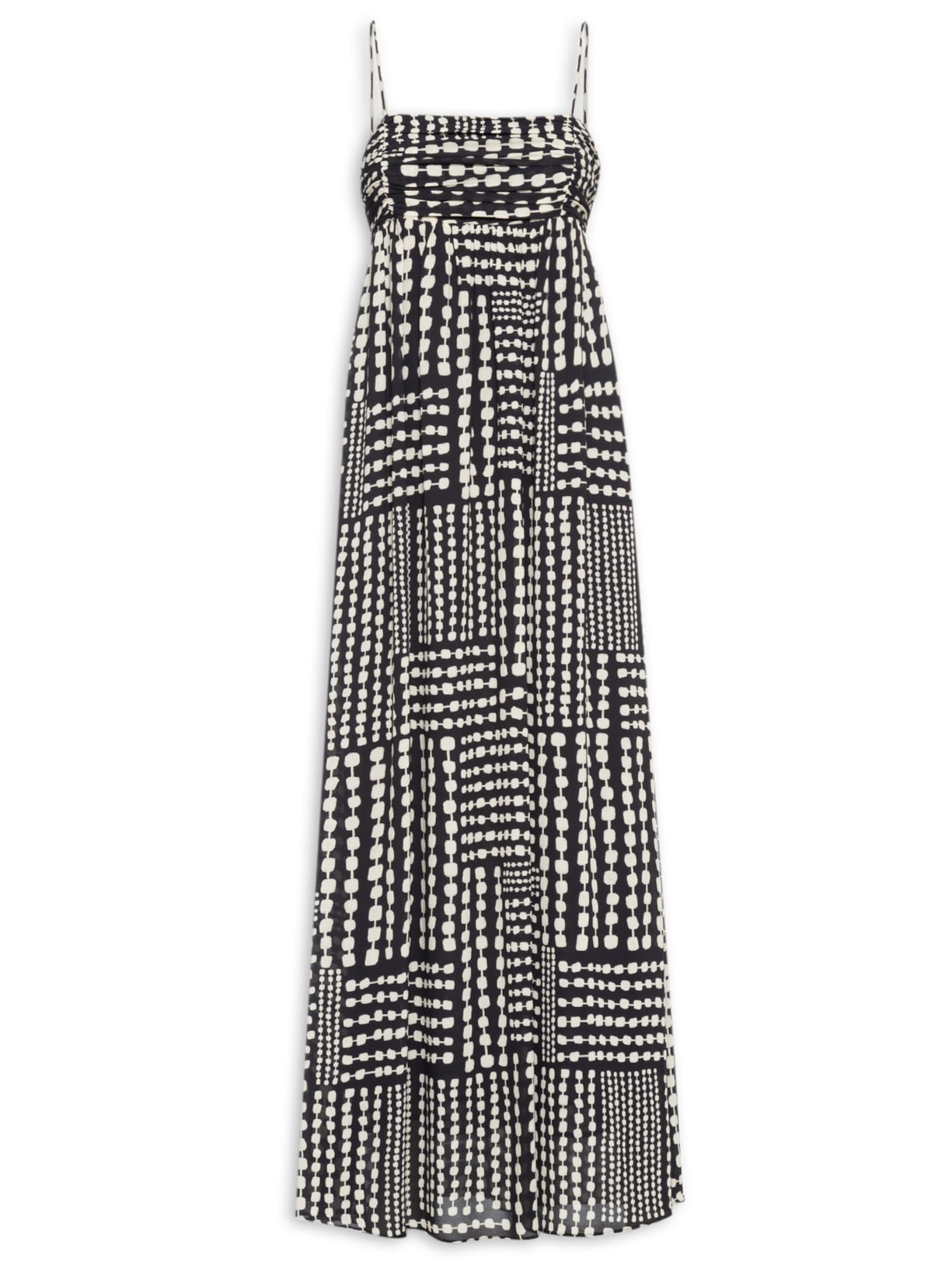 Vestido Longo Busto Franzido Corrente PB Preto Animale