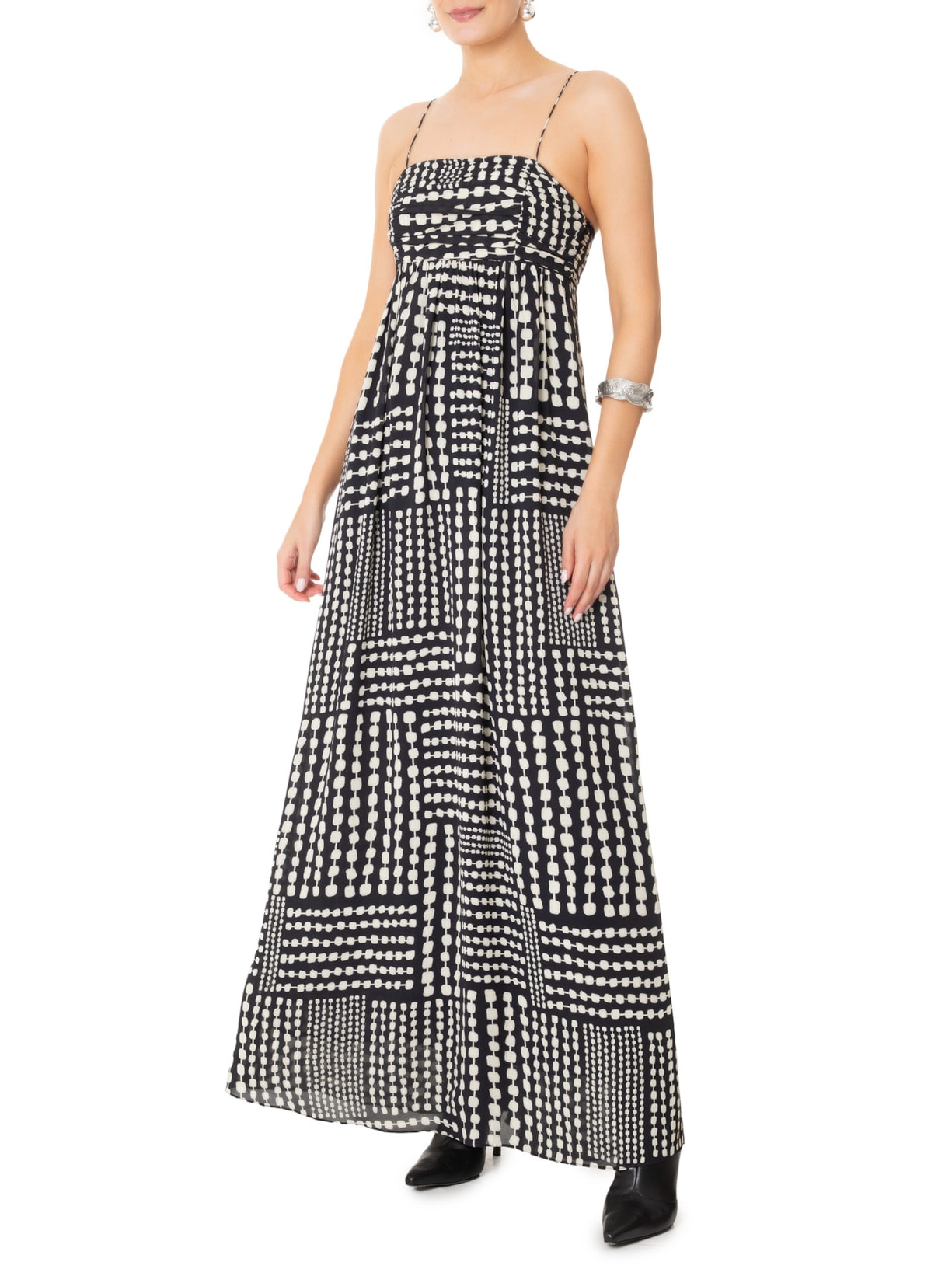 Vestido Longo Busto Franzido Corrente PB Preto Animale