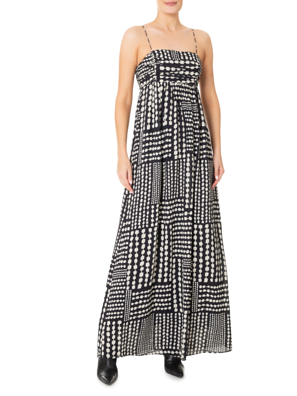 Vestido Longo Busto Franzido Corrente PB Preto Animale