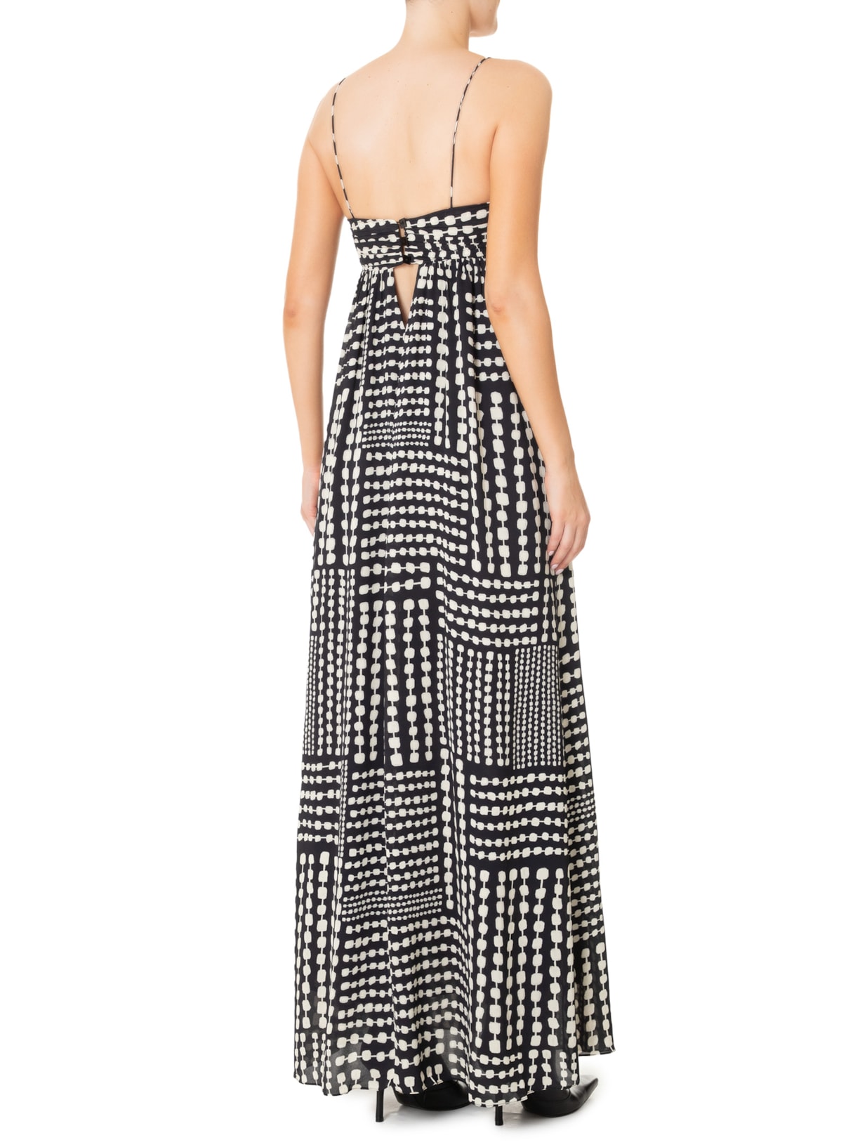 Vestido Longo Busto Franzido Corrente PB Preto Animale