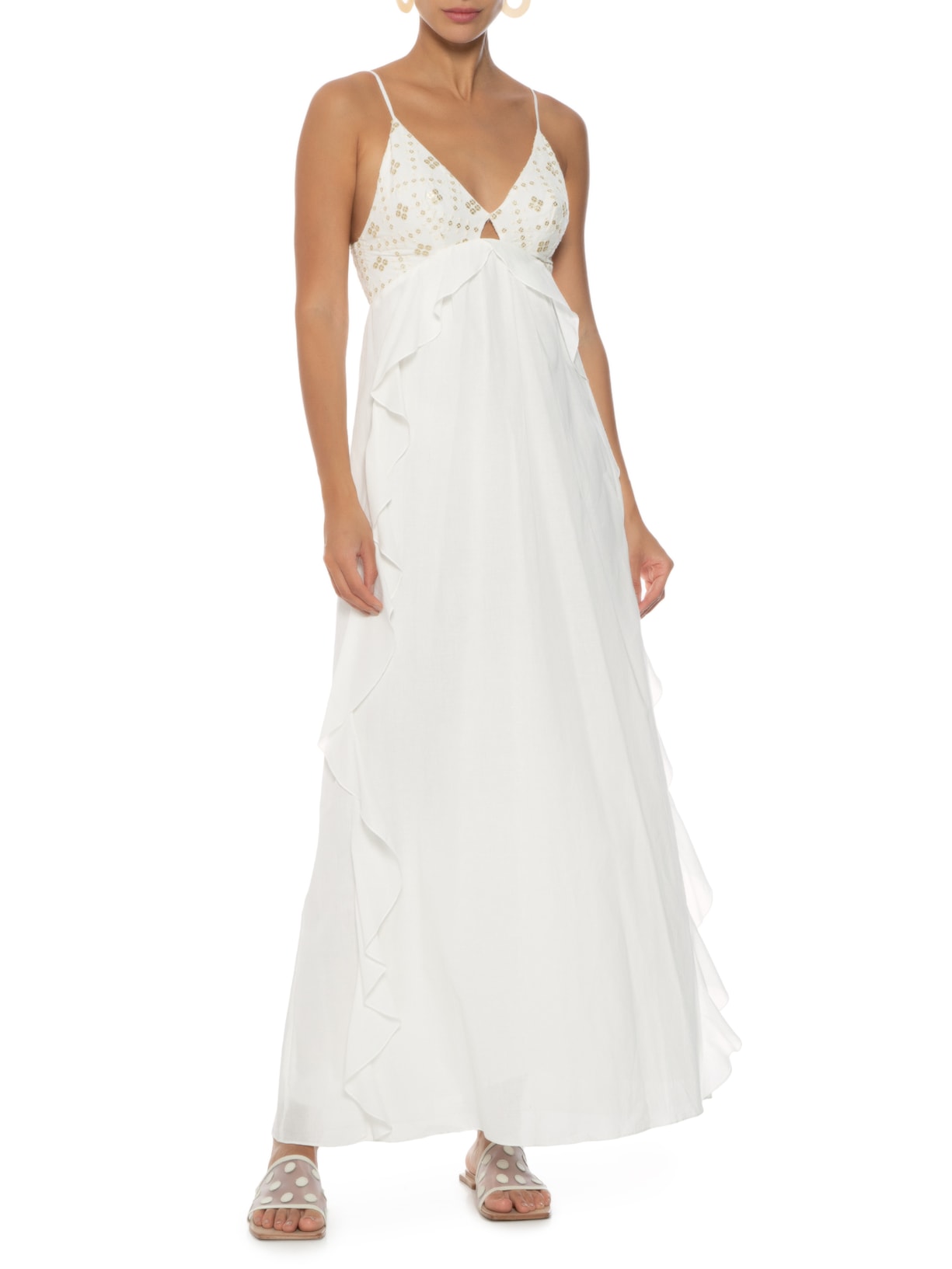 Vestido Longo Busto Paetê Off White Dress To