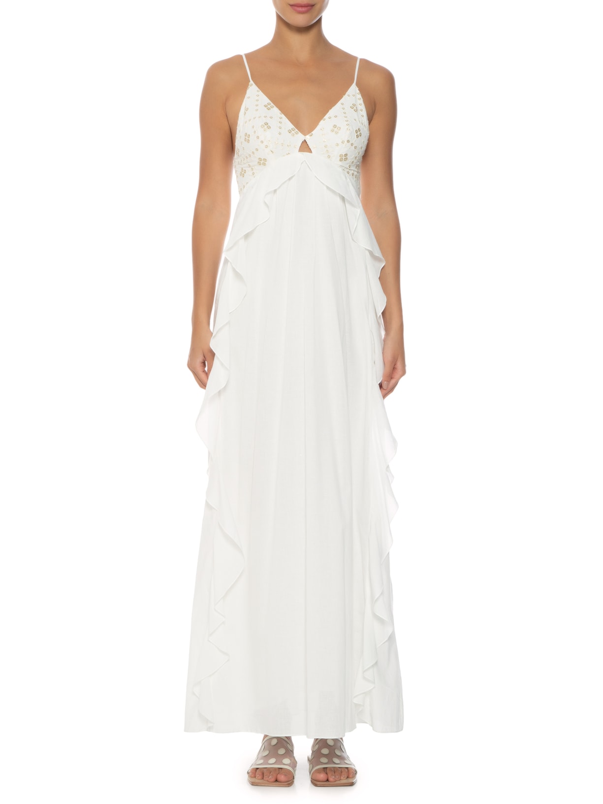 Vestido Longo Busto Paetê Off White Dress To