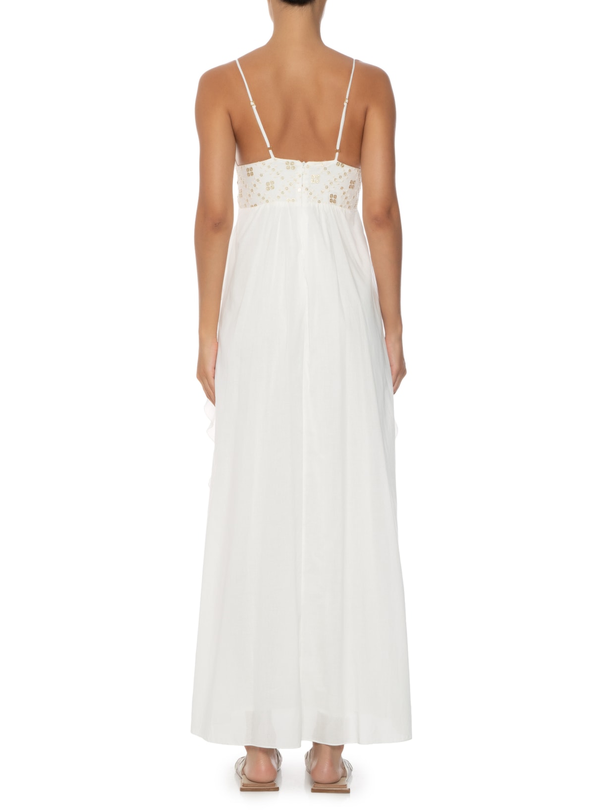 Vestido Longo Busto Paetê Off White Dress To