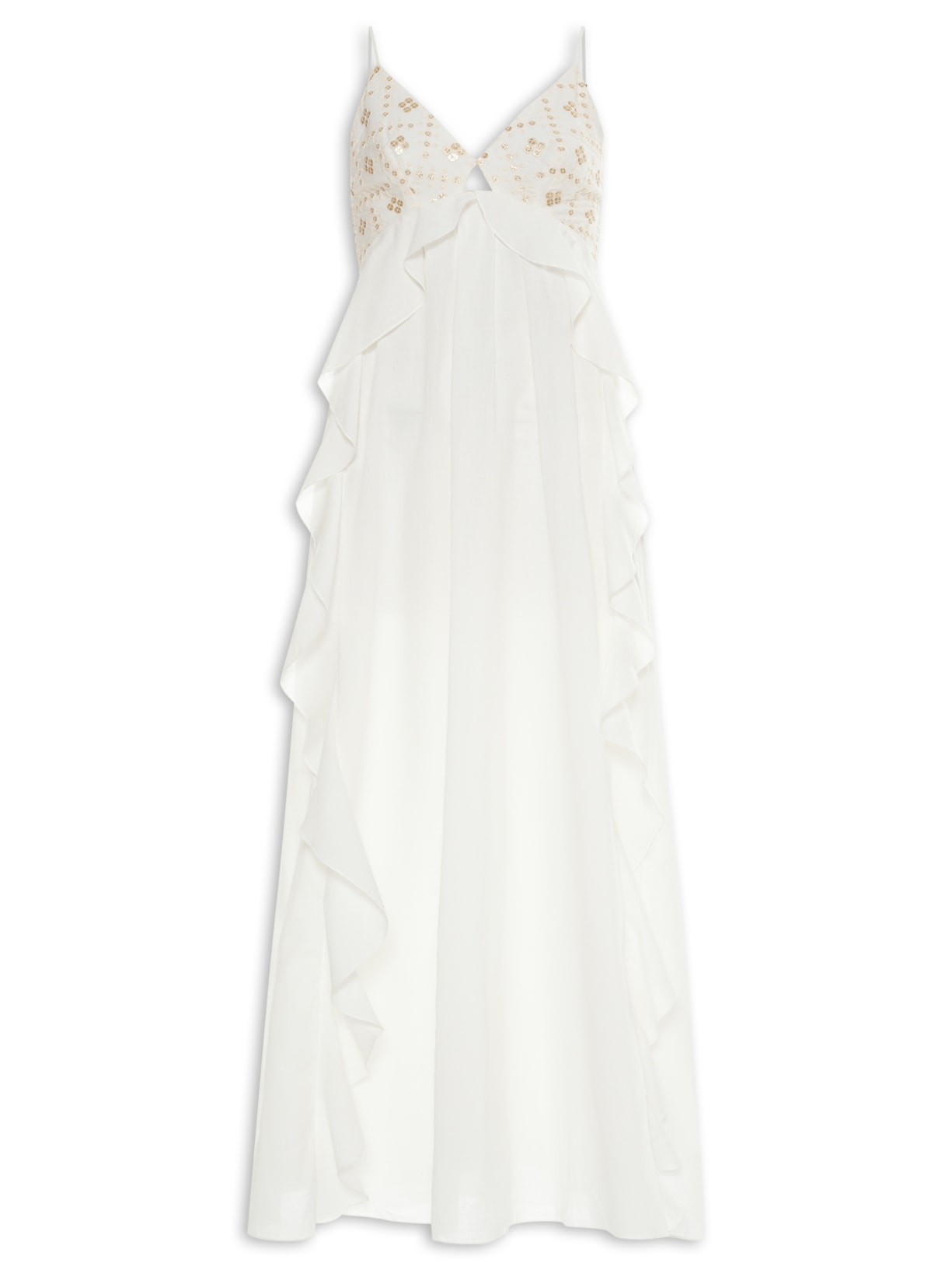 Vestido Longo Busto Paetê - Off White