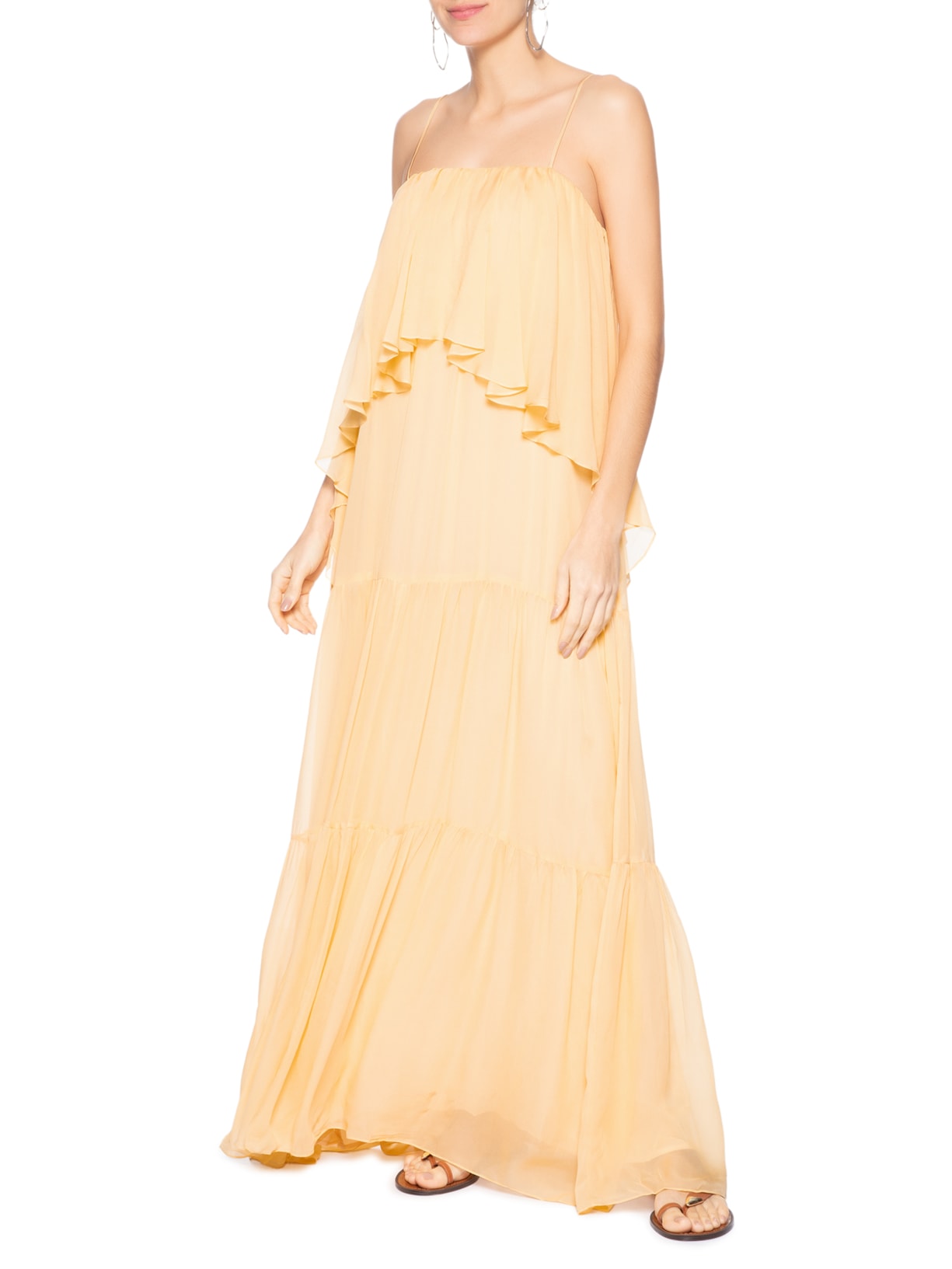 Vestido Longo Camada Apricot Amarelo Animale