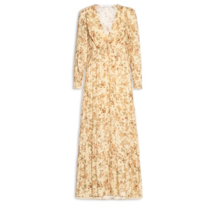 Vestido Longo Camadas Estampa Blush - Bege