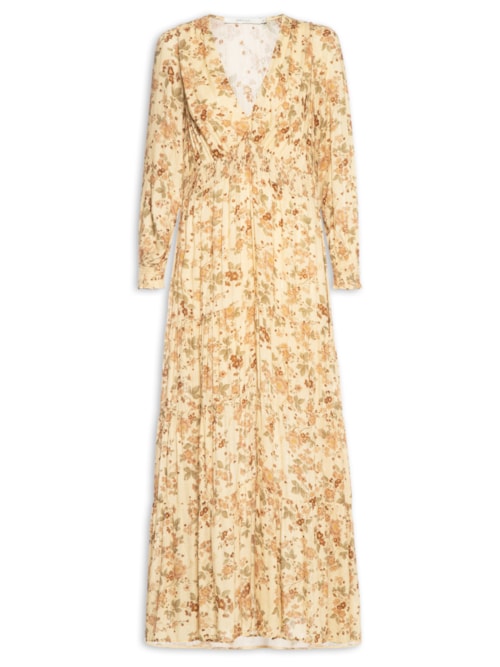 Vestido Longo Camadas Estampa Blush - Bege