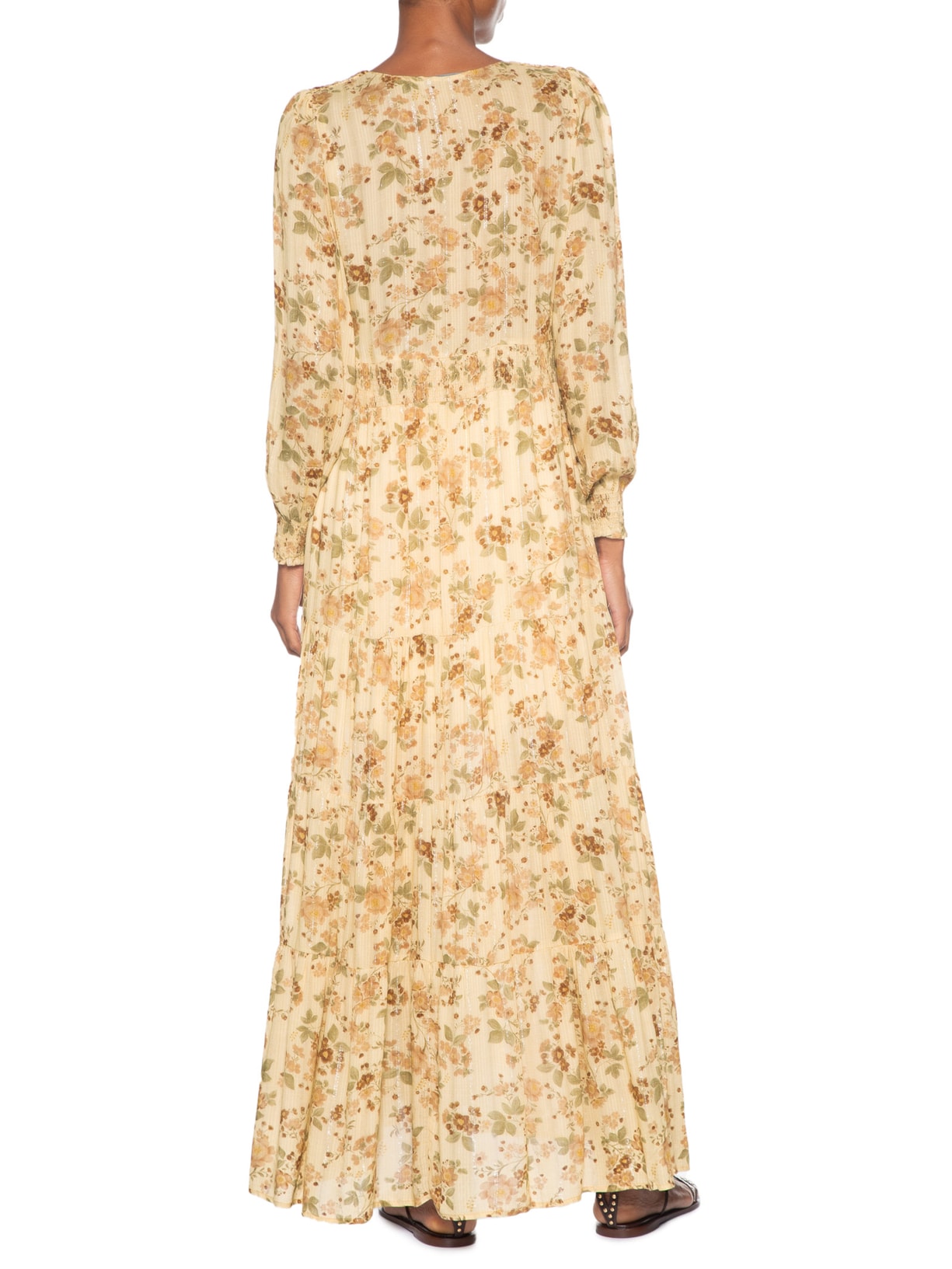 Vestido Longo Camadas Estampa Blush Bege Maria Filó