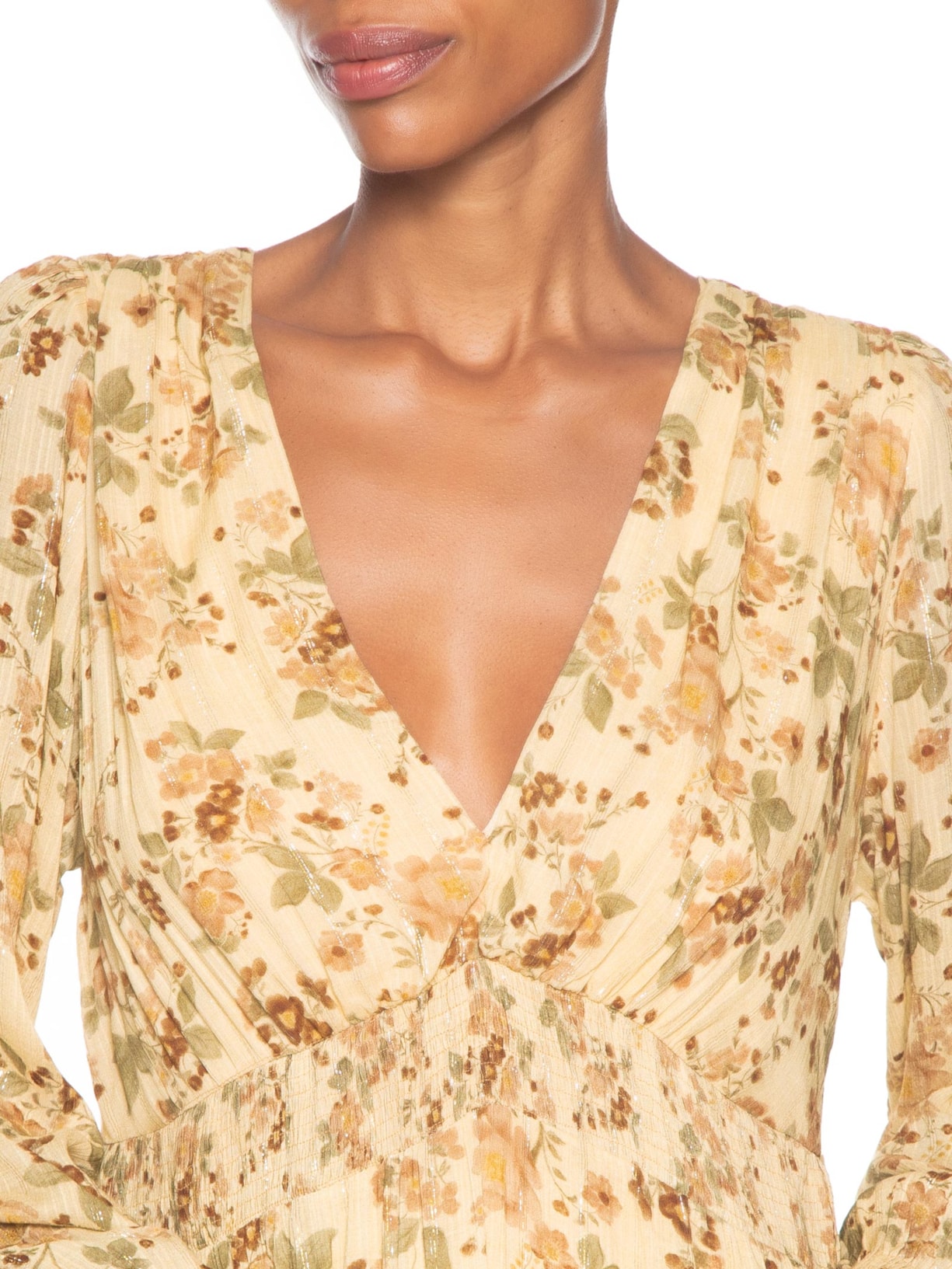 Vestido Longo Camadas Estampa Blush Bege Maria Filó