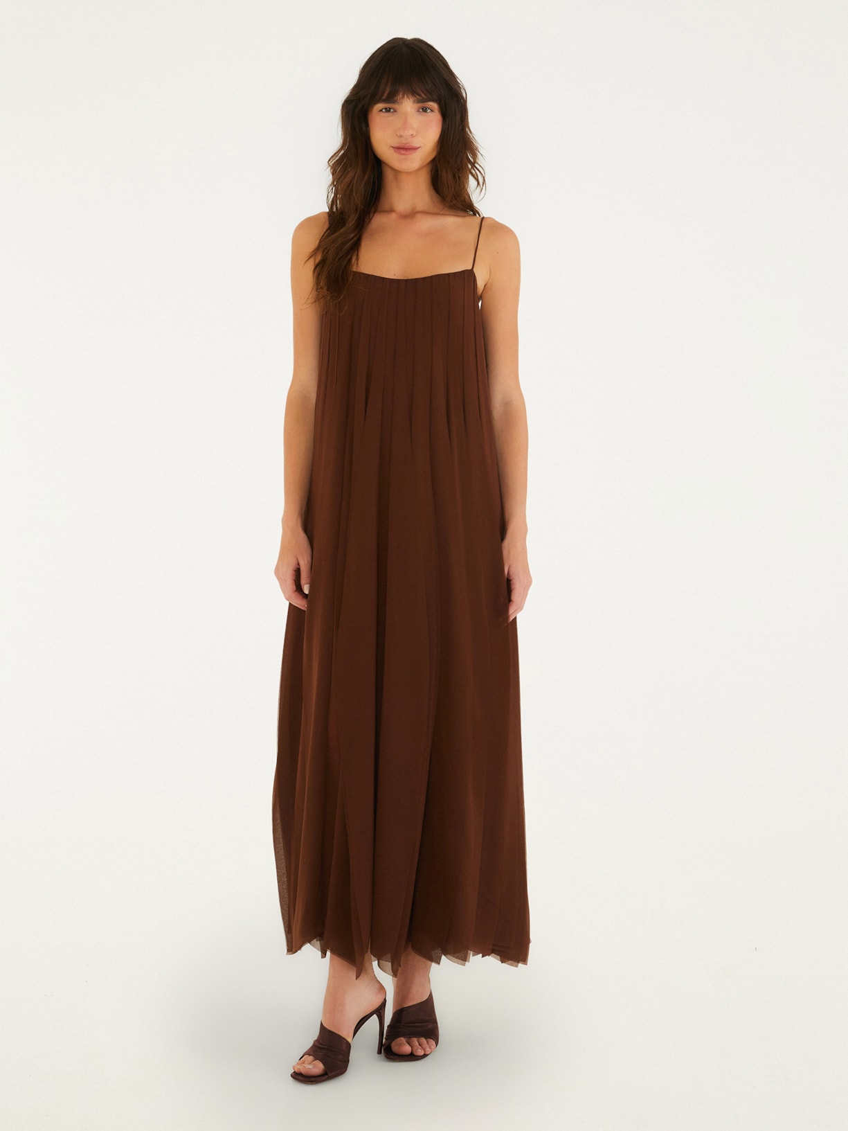 Vestido Longo Camadas Marrom Farm + Marina Bitu