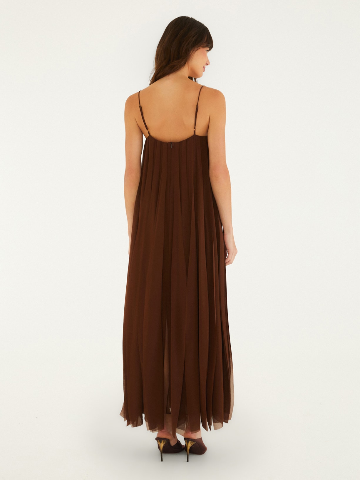 Vestido Longo Camadas Marrom Farm + Marina Bitu