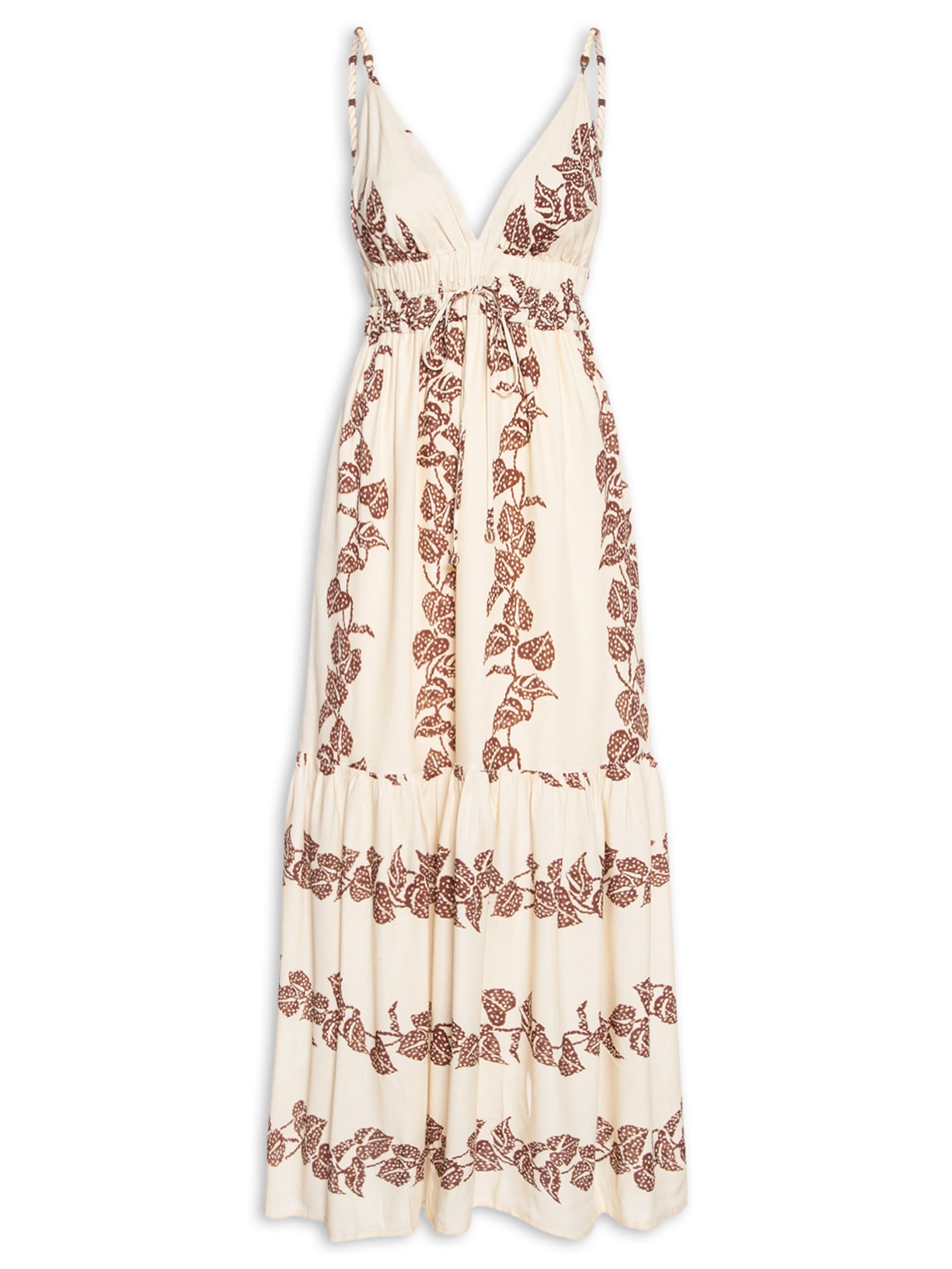 Vestido Longo Cambraia Estampa Inspira - Marrom