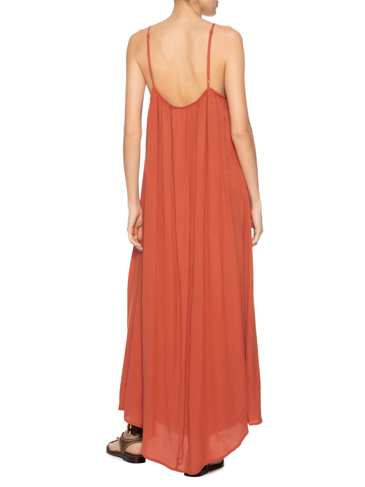 Vestido Longo Cava Reta Marrom Maria Filó
