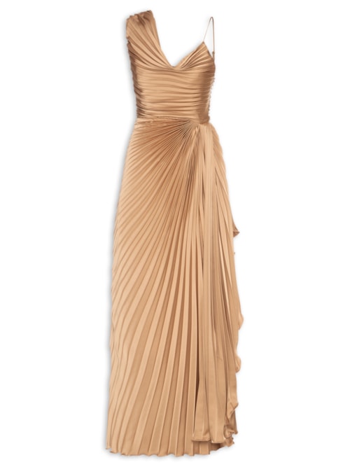 Vestido Longo Cecilia Plissado - Marrom