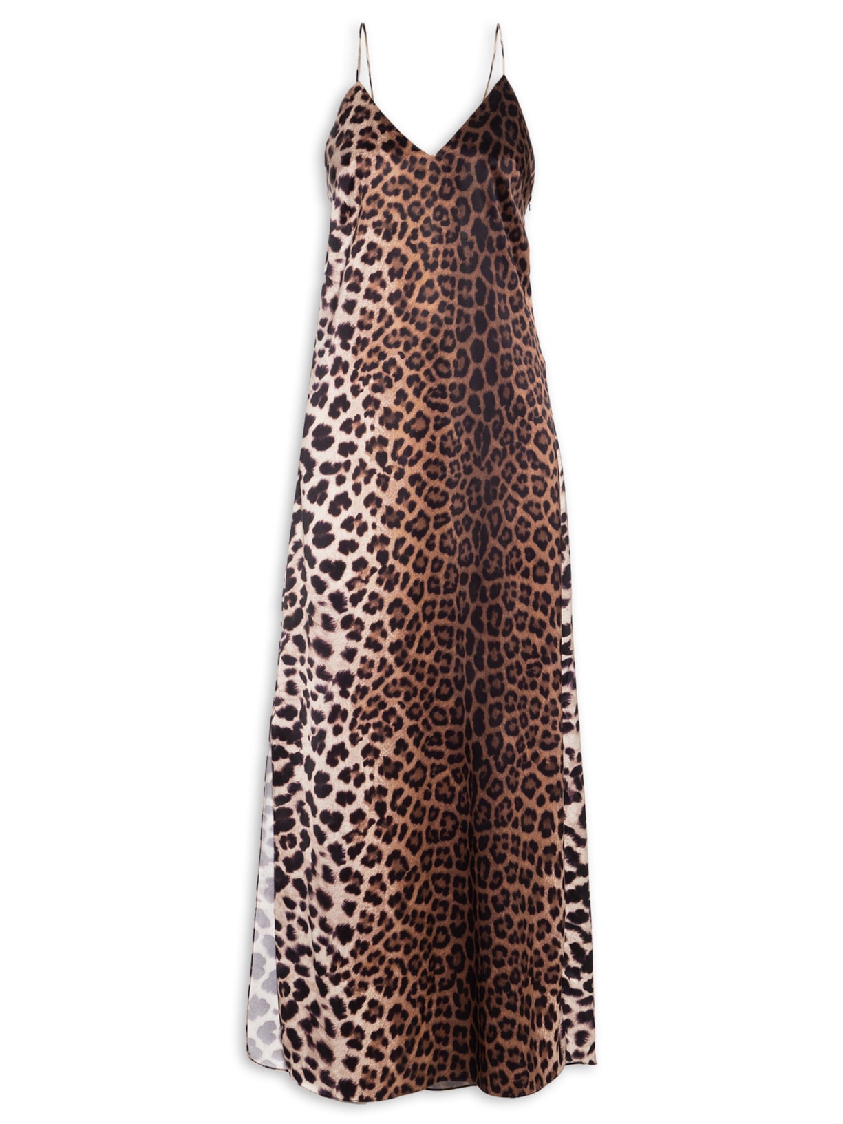 Vestido Longo Cetim Onça Animale Animal Print