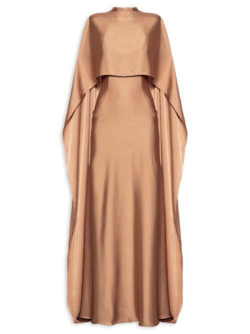 Vestido Longo Clarissa Cetim - Marrom