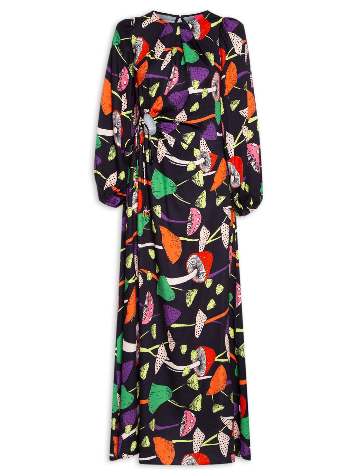 Vestido Longo Cogumelos - Preto