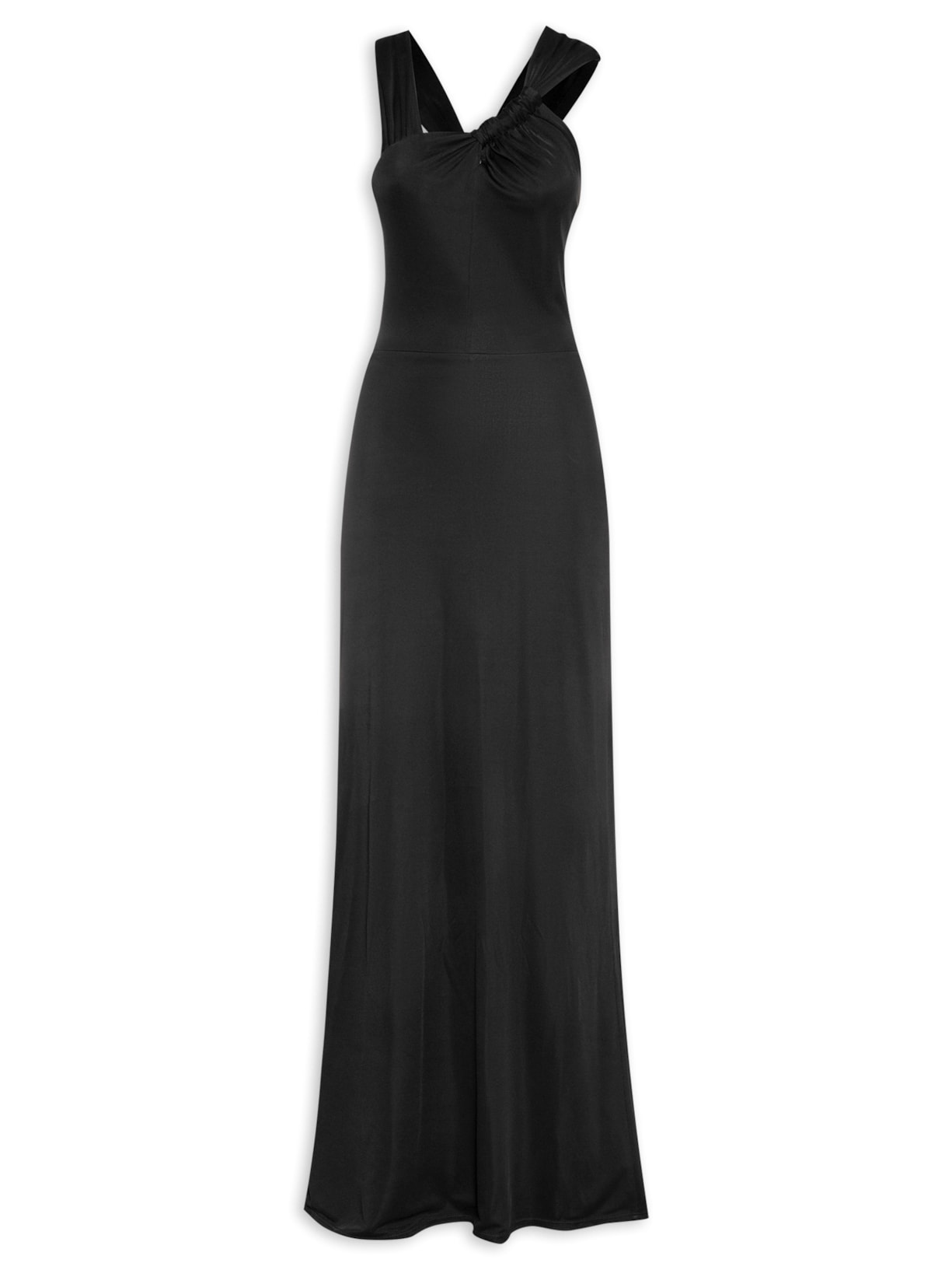 Vestido Longo Com Alças Drapeadas - Preto