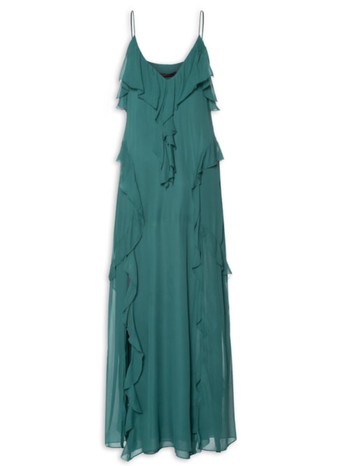 Vestido Longo Com Babados - Verde