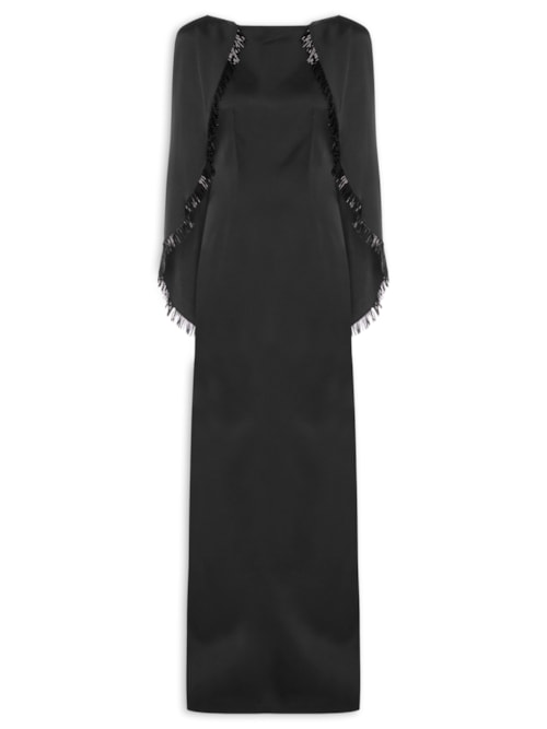Vestido Longo com Capa Curta – Preto