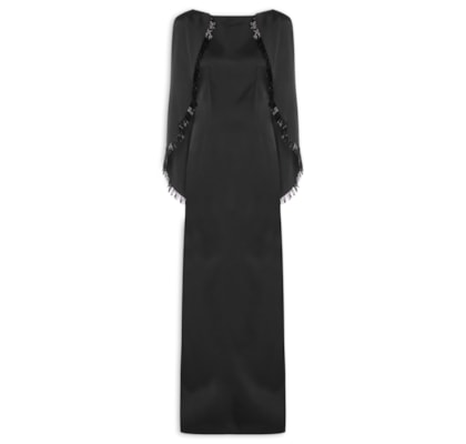 Vestido Longo com Capa Curta - Preto