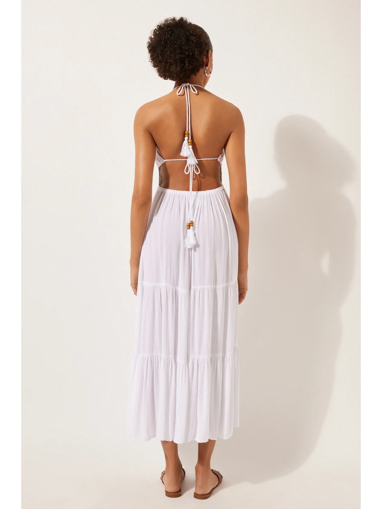 Vestido Longo Com Crochê Branco Calzedonia