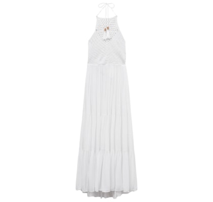 Vestido Longo Com Crochê - Branco