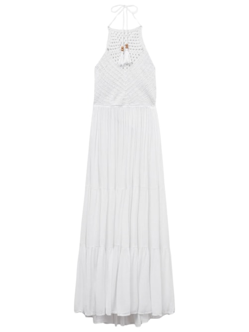Vestido Longo Com Crochê - Branco