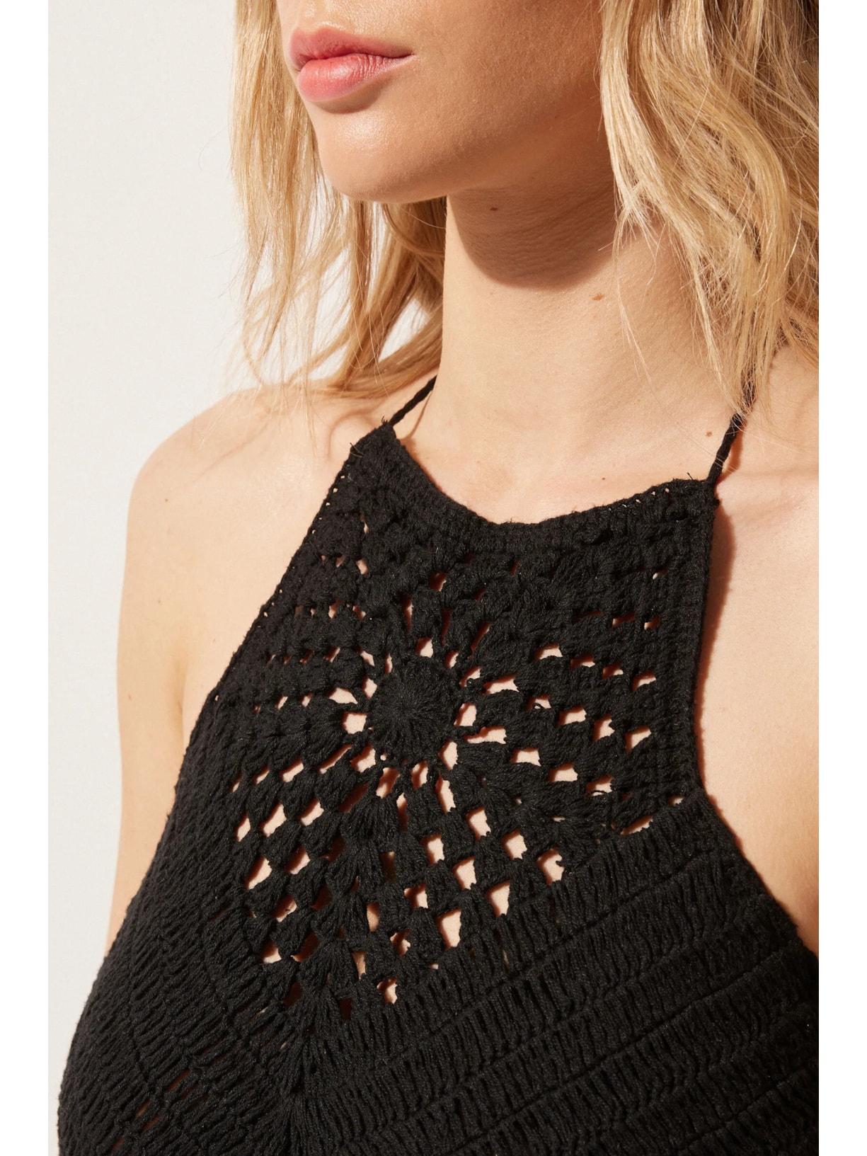 Vestido Longo Com Crochê Preto Calzedonia