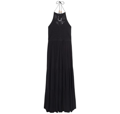 Vestido Longo Com Crochê - Preto