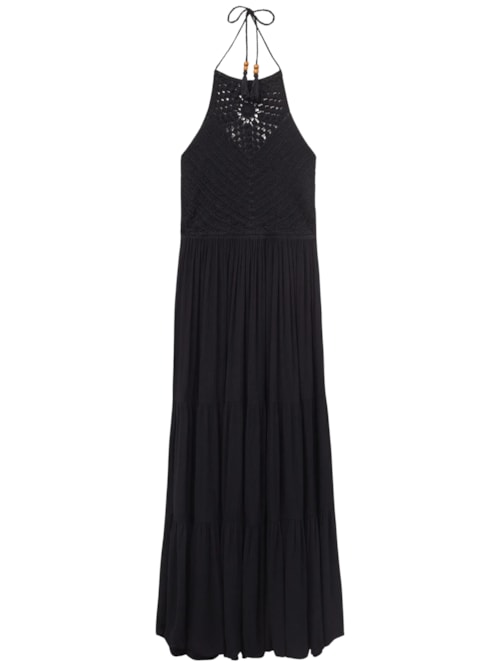 Vestido Longo Com Crochê - Preto