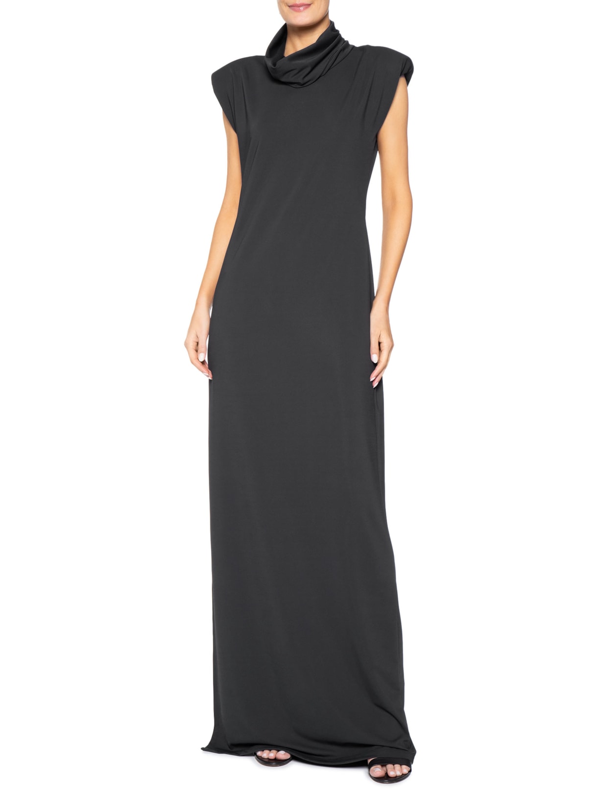 Vestido Longo Com Decote Degagê Em Malha Preto '2Essential