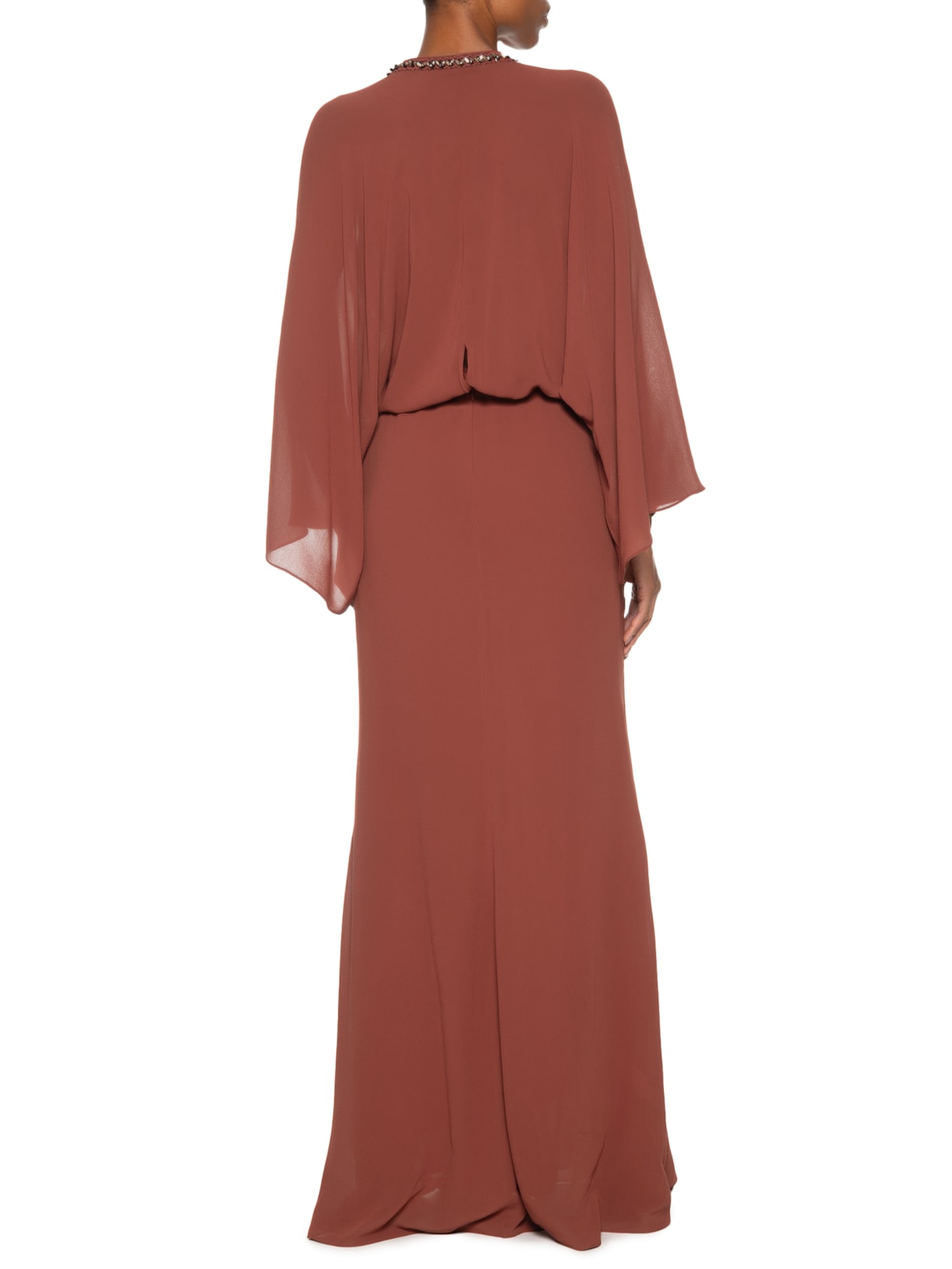 Vestido Longo Com Decote Profundo Com Pé Marrom Animale