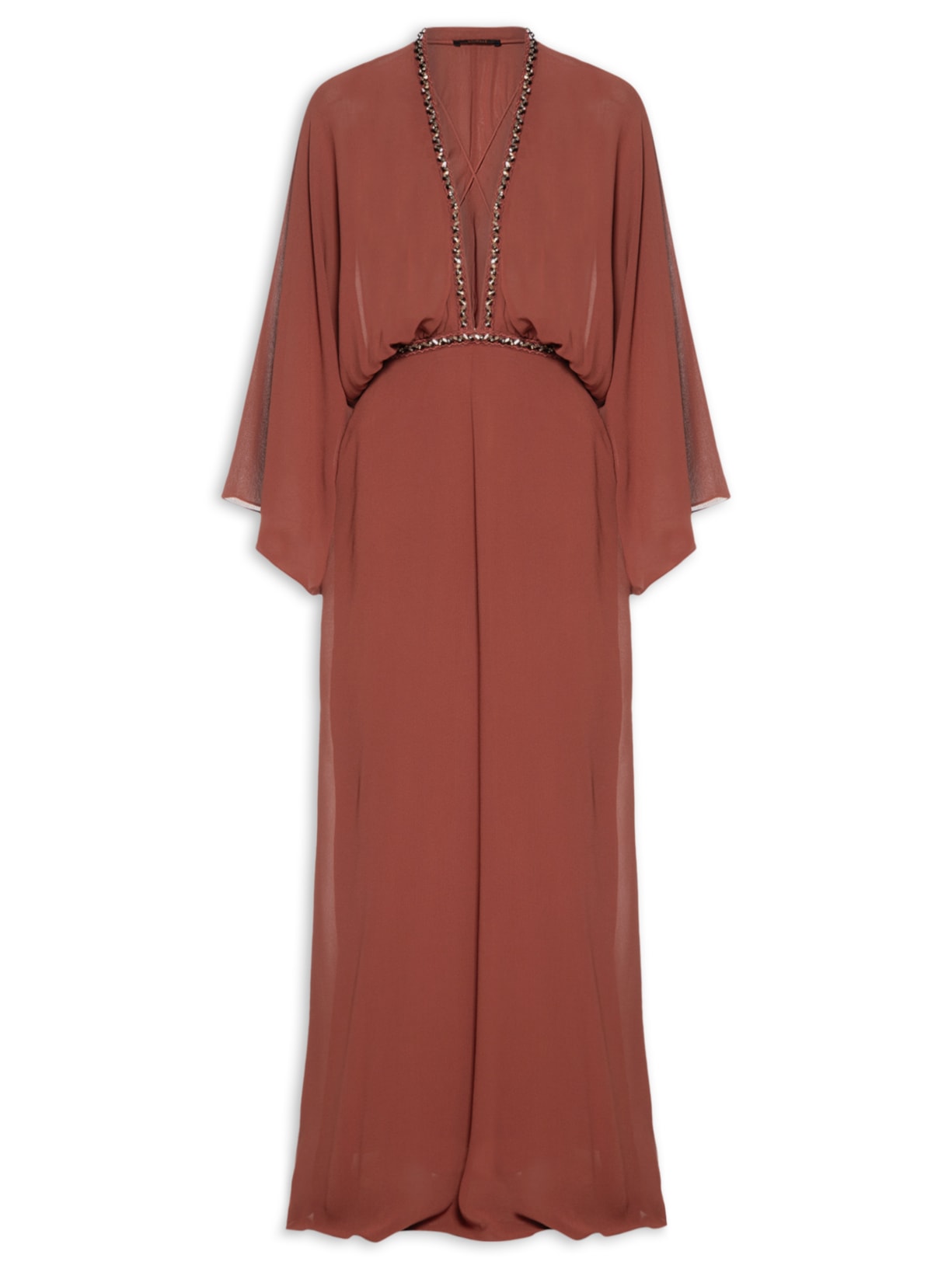 Vestido Longo Com Decote Profundo Com Pé - Marrom