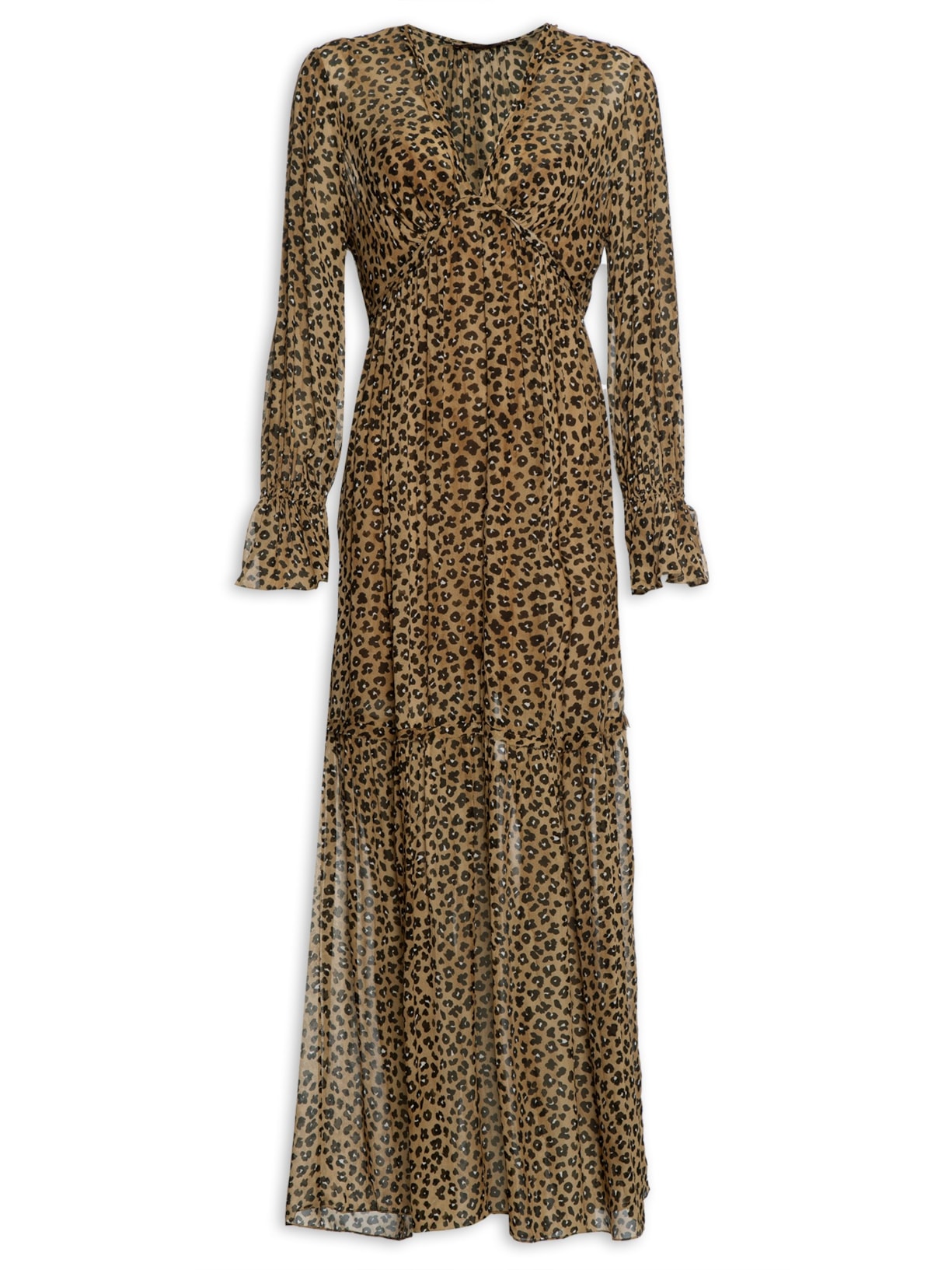 Vestido Longo Com Detalhe A Fio Onça Liberty - Animal Print