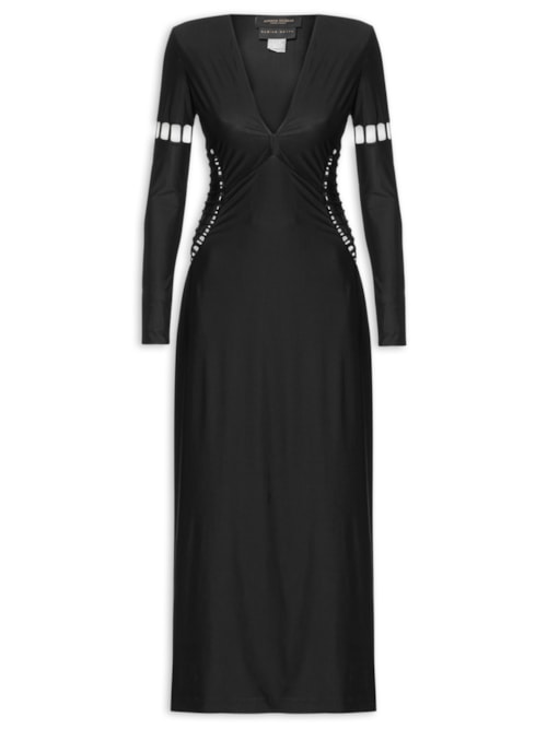 Vestido Longo com Detalhes Laterais - Preto