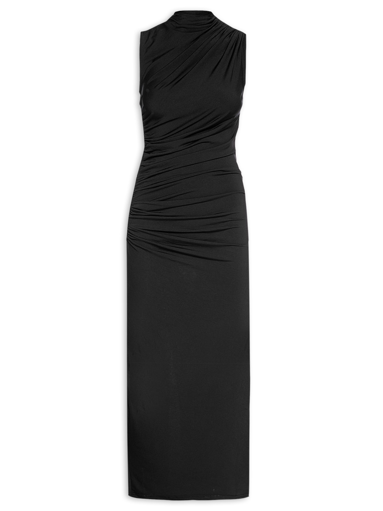 Vestido Longo Com Drapeado Lateral Market 33 Preto