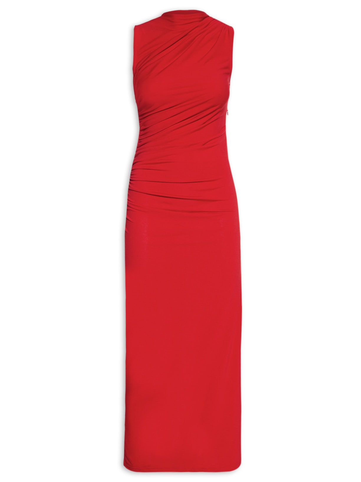 Vestido Longo Com Drapeado Lateral - Vermelho