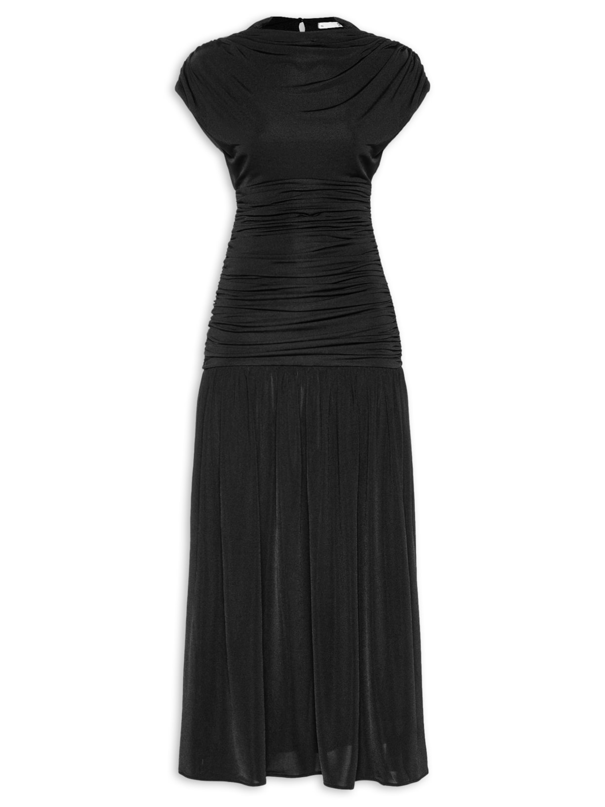 Vestido Longo Com Drapeados Em Malha Jersey Preto '2Essential