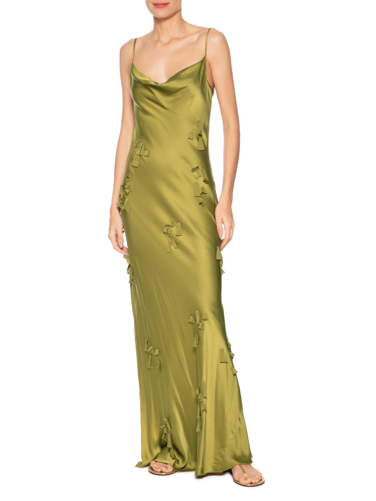 Vestido Longo Com Flores Caídas Verde Animale