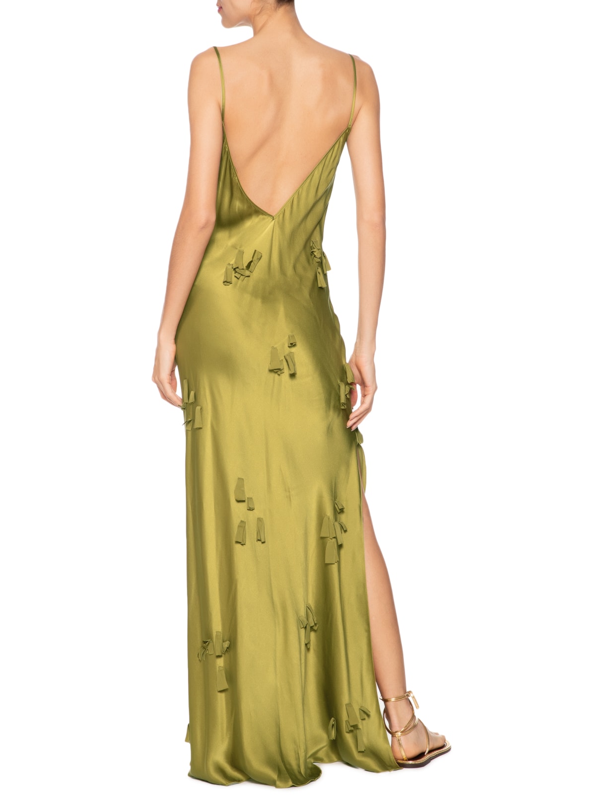 Vestido Longo Com Flores Caídas Verde Animale