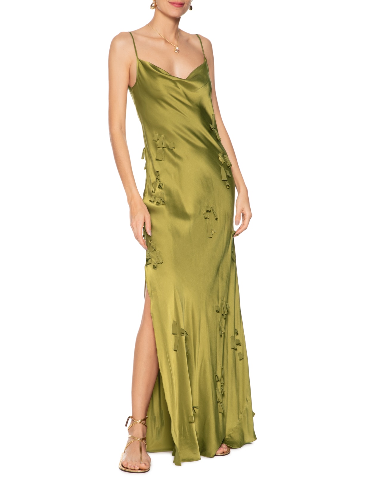 Vestido Longo Com Flores Caídas Verde Animale