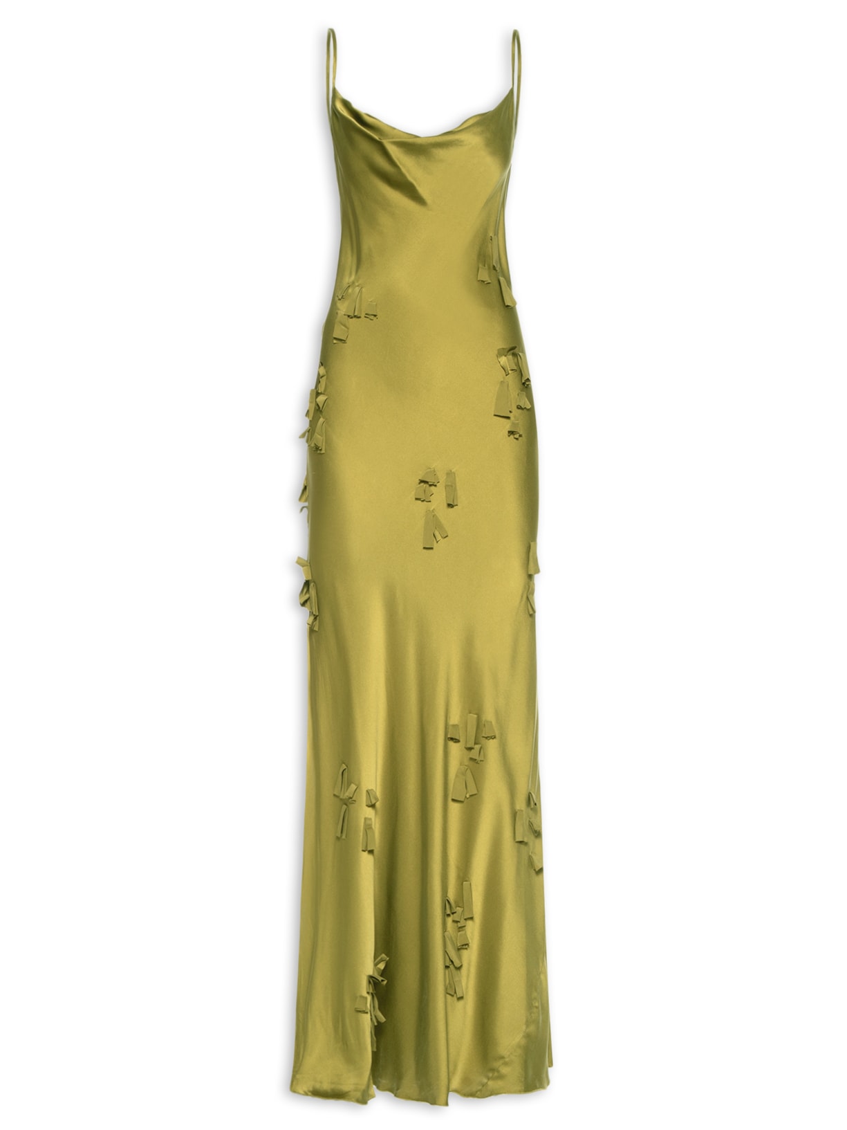 Vestido Longo Com Flores Caídas - Verde