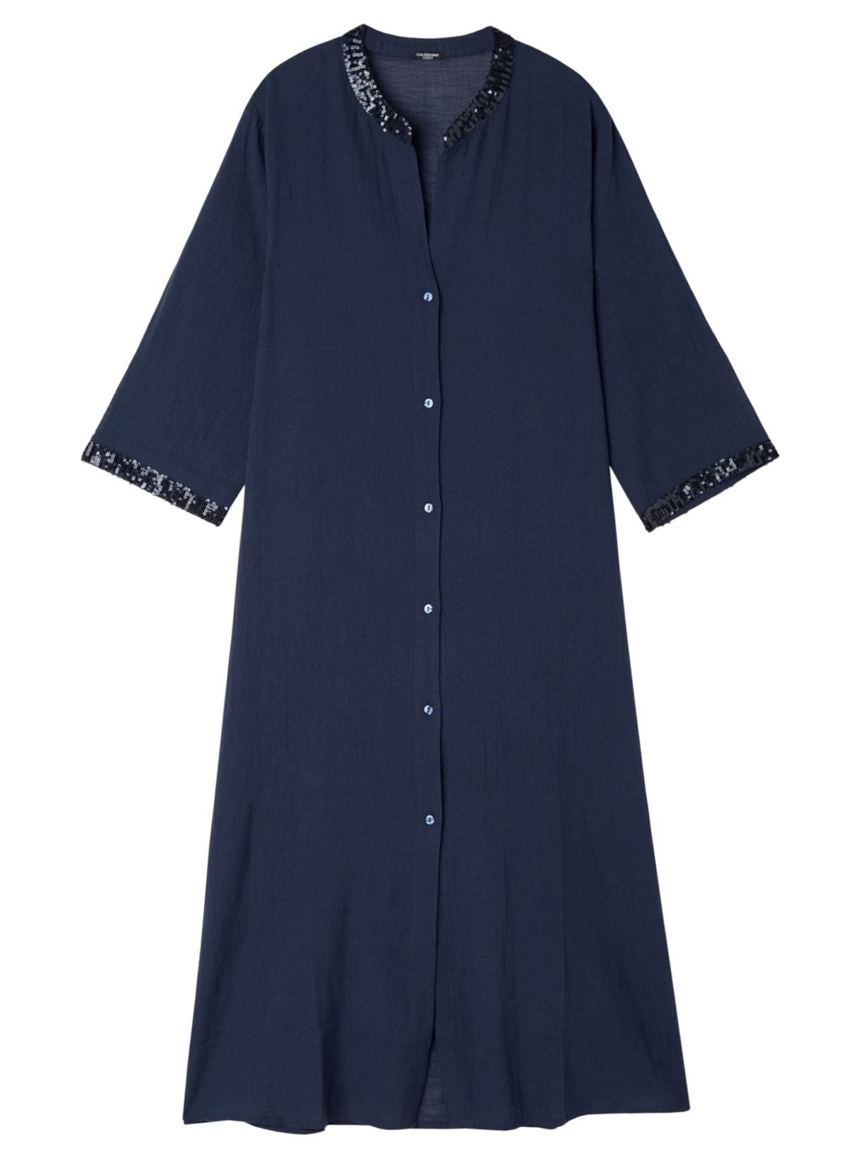 Vestido Longo Com Paetês - Azul