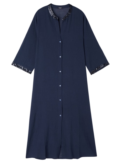 Vestido Longo Com Paetês - Azul