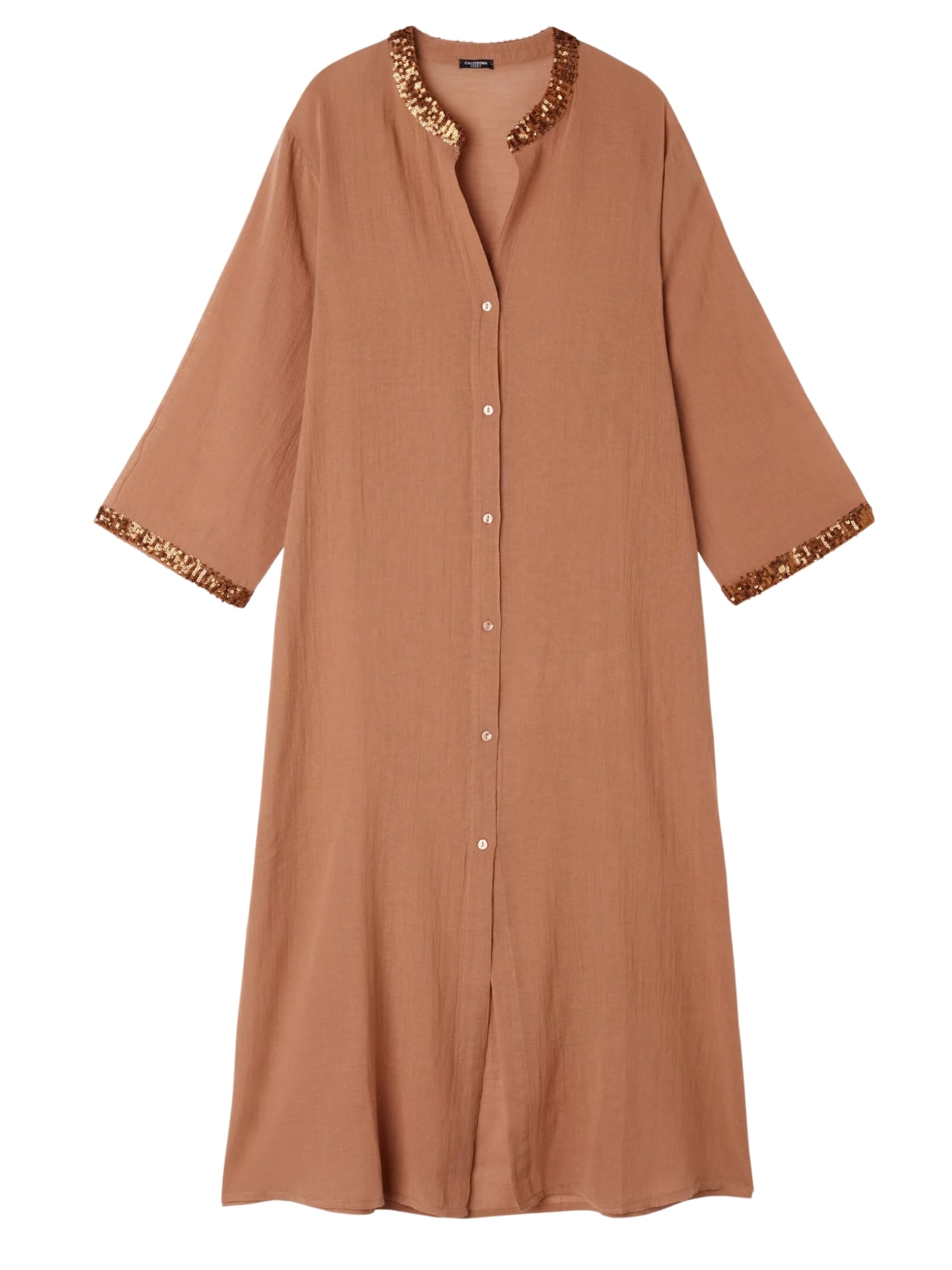 Vestido Longo Com Paetês - Bege